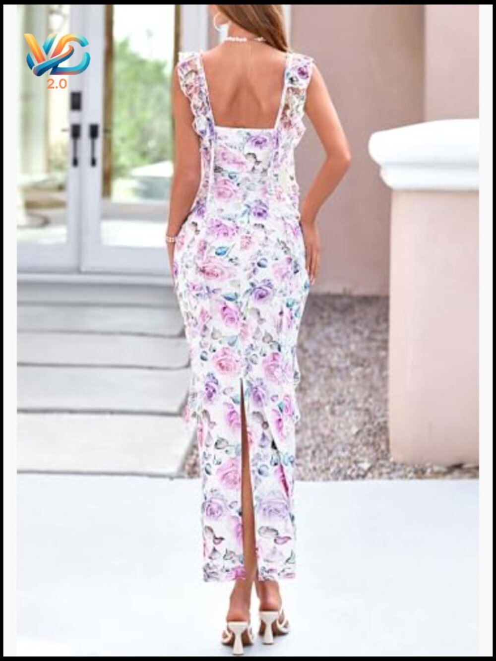 Floral Maxi Dress Ruched Lace Ruffle Cocktail Wedding Guest - Picture 4 of 7